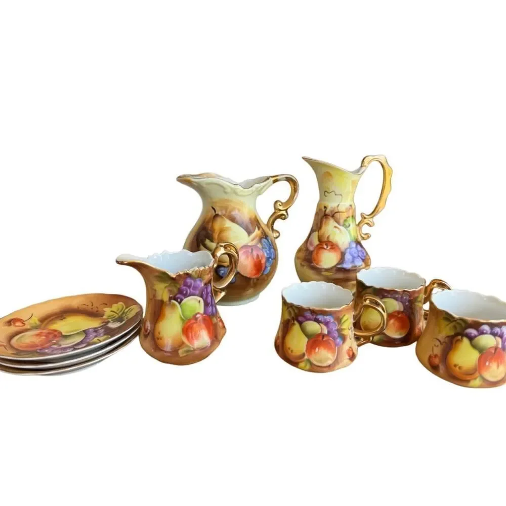 Lefton China Tea Set Heritage Brown Fruit Hand Painted Tea Party Decor Bridgerto